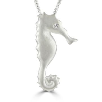 Silver Diamond Eye Seahorse Pendant