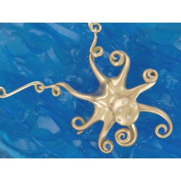 18ct yellow Gold and Diamond Octopus on a Hayseed Chain