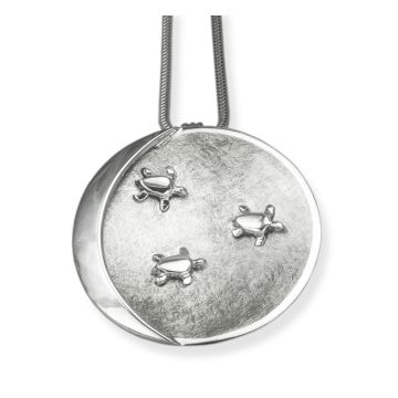 Silver Hatchling Turtle Round Pendant on Snake Chain