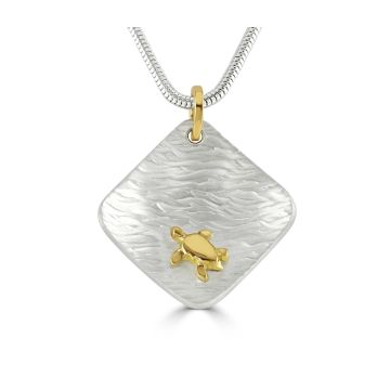 18ct Gold & Silver Turtle on Domed Pendant