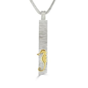 18ct Gold & Silver Single Seahorse Pendant on Snake Chain Necklace